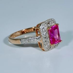 925 CZ and pink stone  vintage halo engagement rin